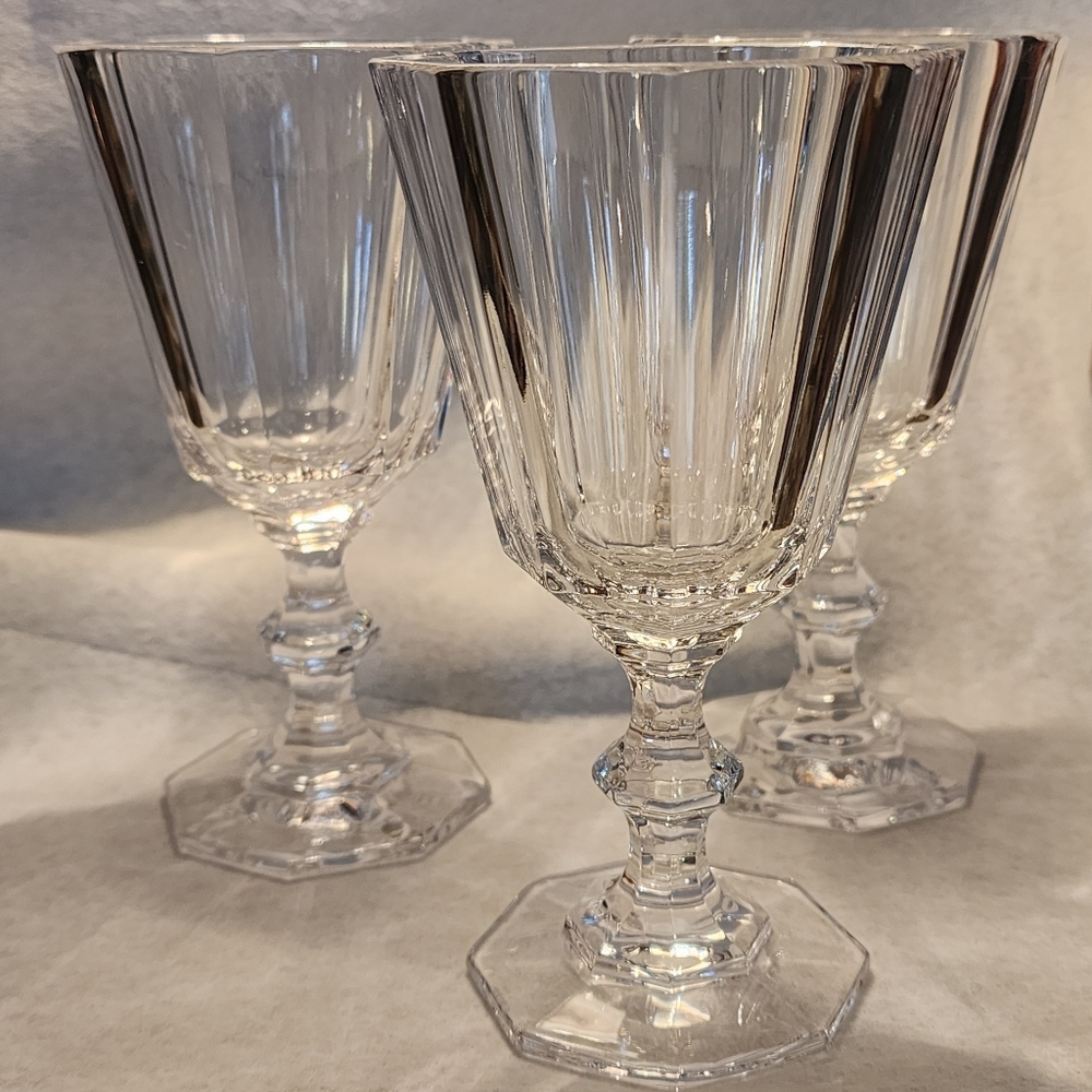 Vintage VILLEROY & BOCH Royale Crystal Wine Glasses Set 3 PANELED Faceted Stem
